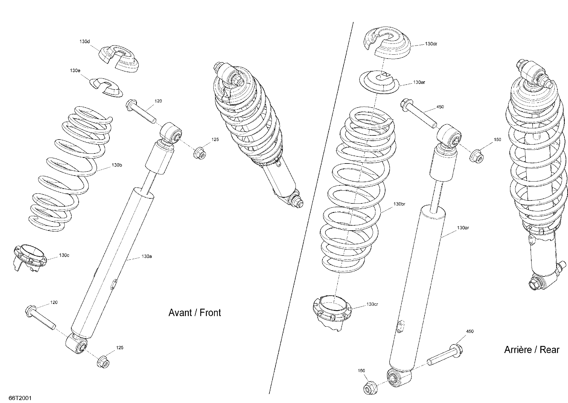 An Image of a Genuine Can-Am Parts Schematic Diagram showing the schematic - SHOCKS - DPS