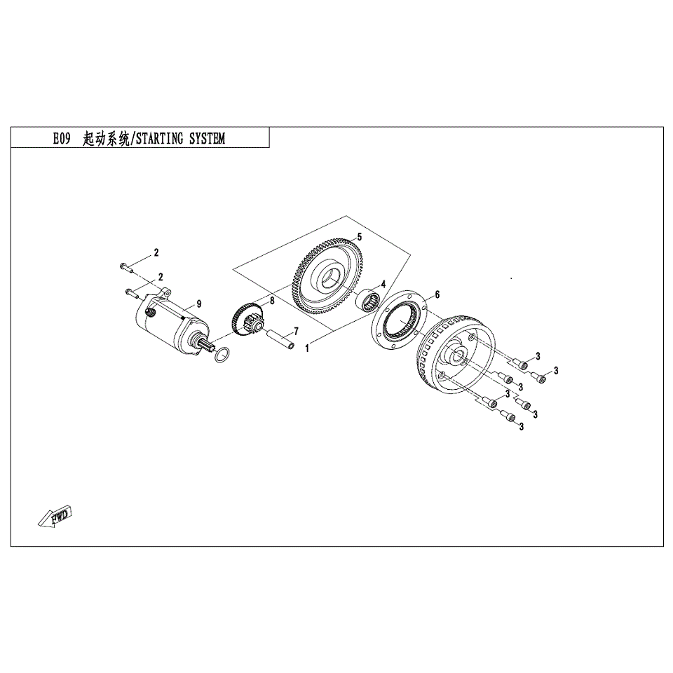 An Image of a genuine CFMOTO Parts Schematic Diagram showing the group - STATER SYSTEM - 2023 CFMOTO CFORCE 400