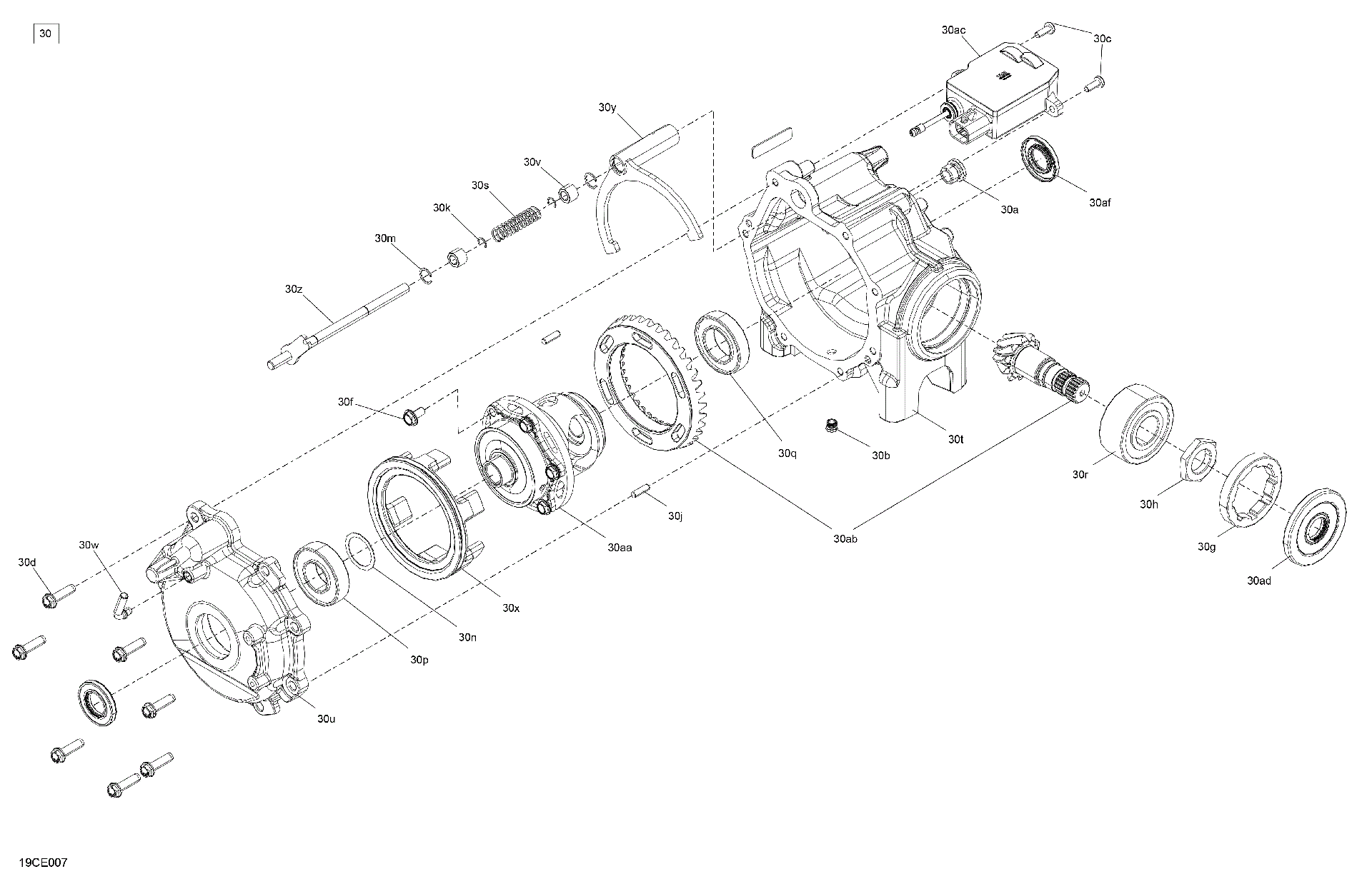 An Image of a Genuine Can-Am Parts Schematic Diagram showing the schematic - DRIVE - FRONT - DIFFERENTIAL PARTS