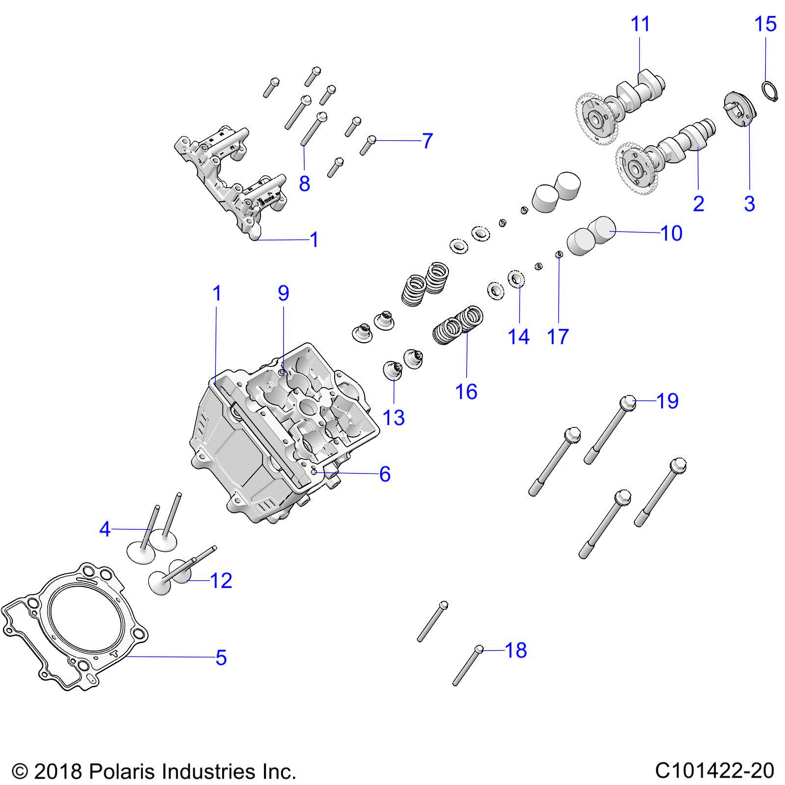 An Image of a Genuine Polaris Parts Schematic Diagram showing the schematic - ENGINE: CYLINDER HEAD CAMS and VALVES - 2026 POLARIS SPORTSMAN 570 X2 EPS