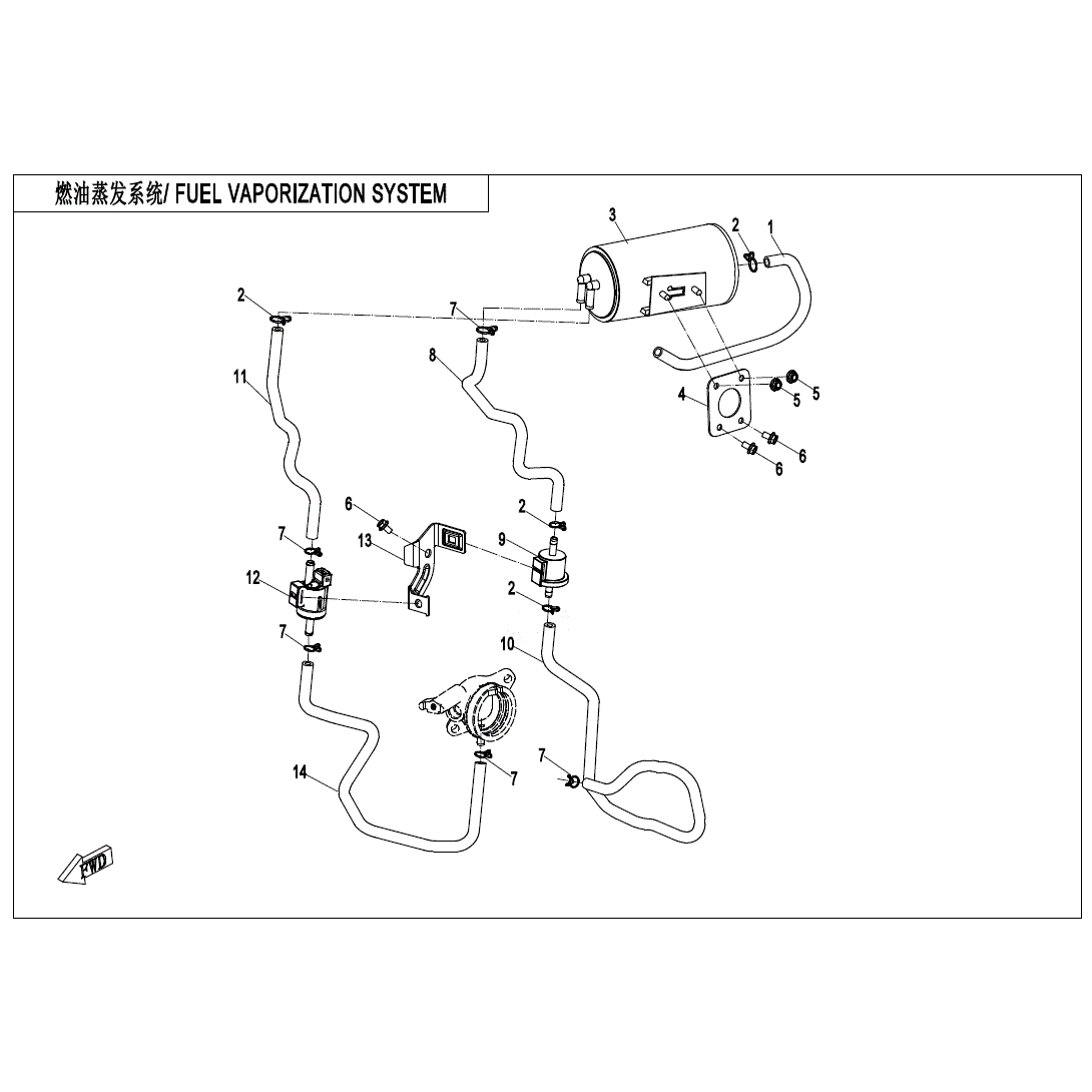 An Image of a genuine CFMOTO Parts Schematic Diagram showing the group - FUEL VAPORIZATION SYSTEM - 2020 CFMOTO CFORCE 600 Touring