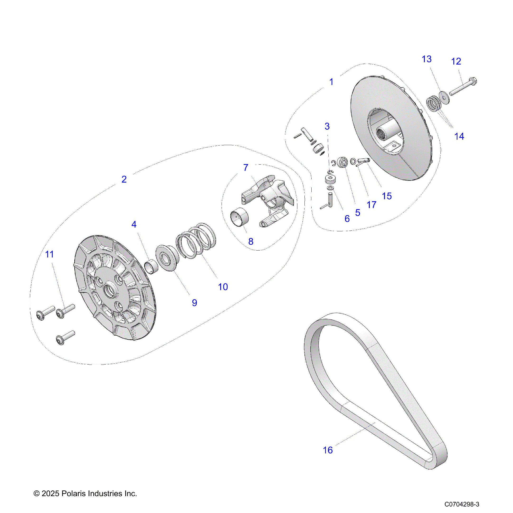 An Image of a Genuine Polaris Parts Schematic Diagram showing the schematic - DRIVE TRAIN: SECONDARY CLUTCH - 2026 POLARIS SPORTSMAN TOURING 570 PREMIUM