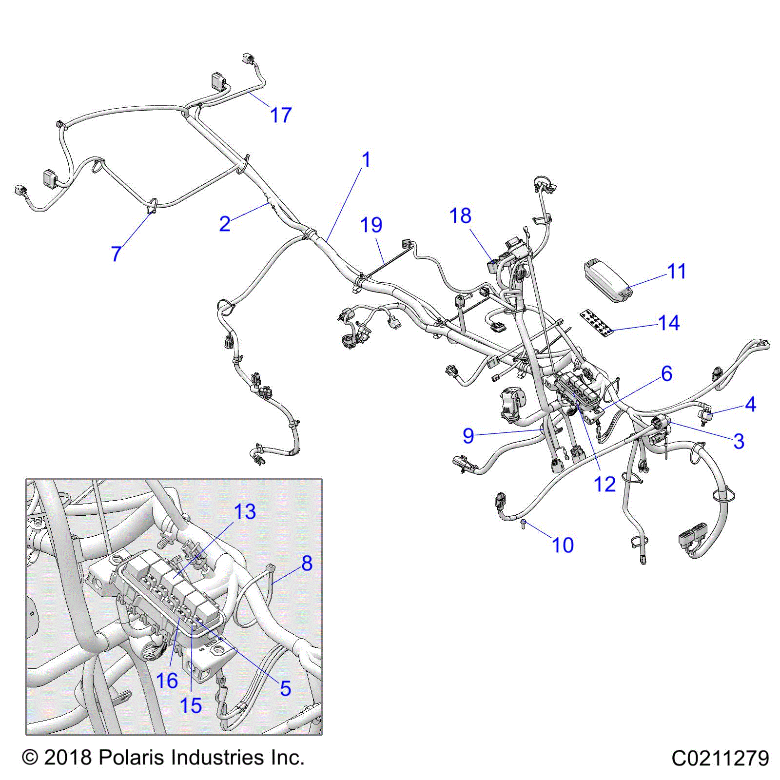 An Image of a Genuine Polaris Parts Schematic Diagram showing the schematic - ELECTRICAL: MAIN WIRE HARNESS - 2020 POLARIS SPORTSMAN 570 HUNTER EDITION