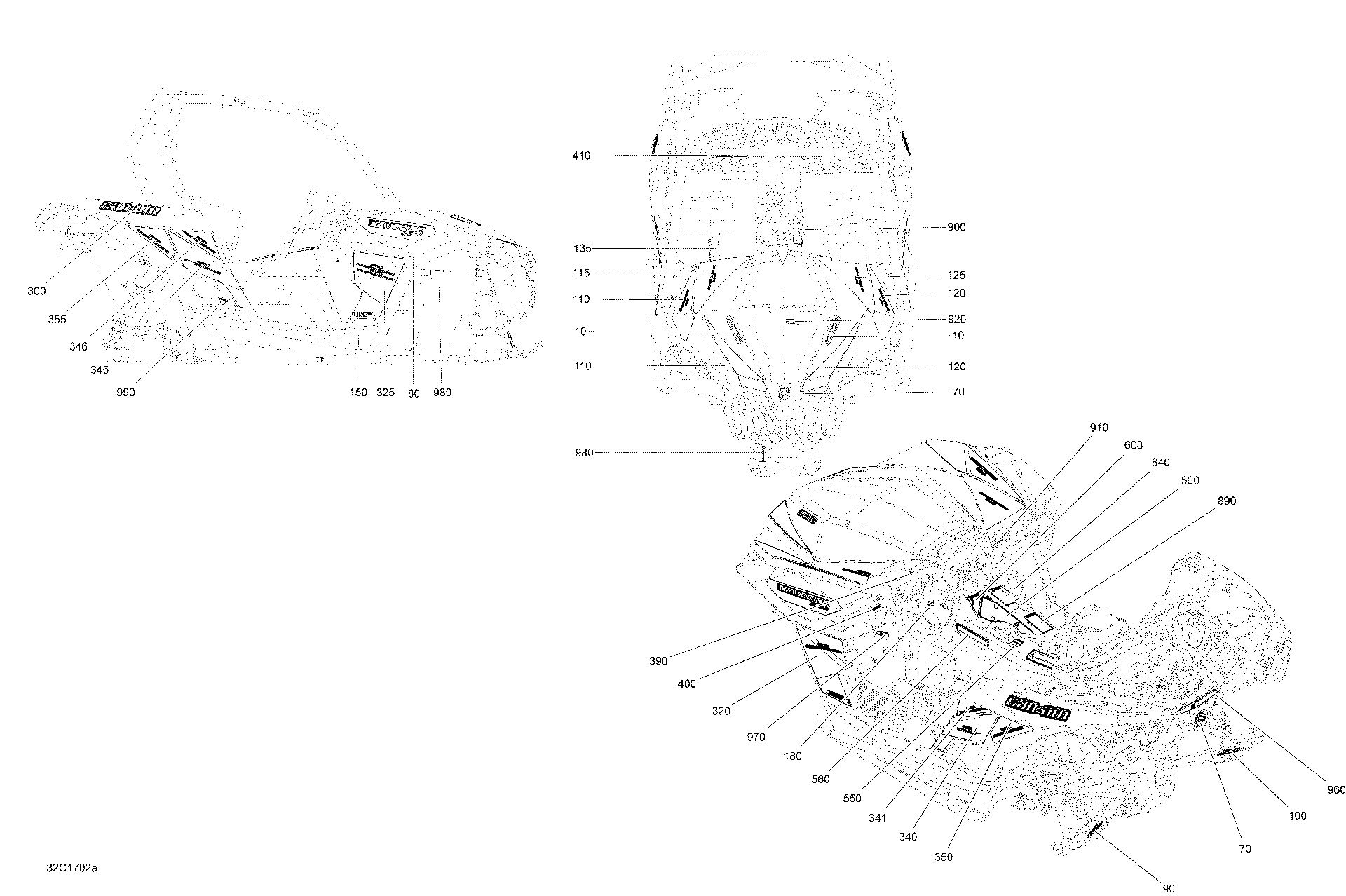 An Image of a Genuine Can-Am Parts Schematic Diagram showing the schematic - DECALS - 1000R EFI