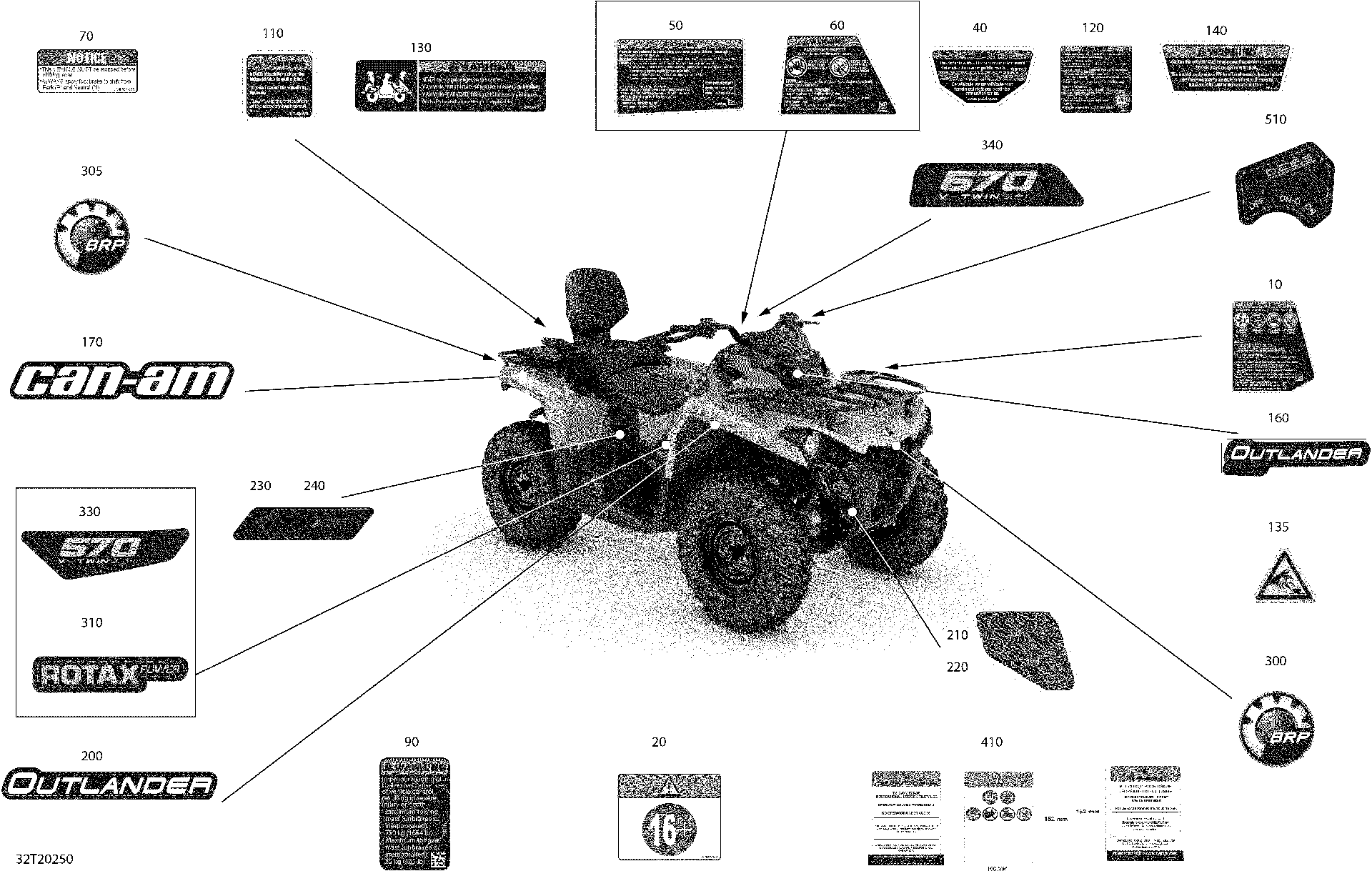 An Image of a Genuine Can-Am Parts Schematic Diagram showing the schematic - DECALS - XT