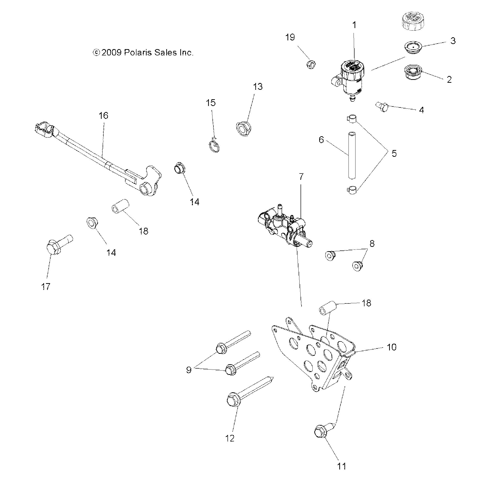 An Image of a Genuine Polaris Parts Schematic Diagram showing the schematic - BRAKES: BRAKE PEDAL and MASTER CYLINDER - 2015 POLARIS SPORTSMAN 850 SP