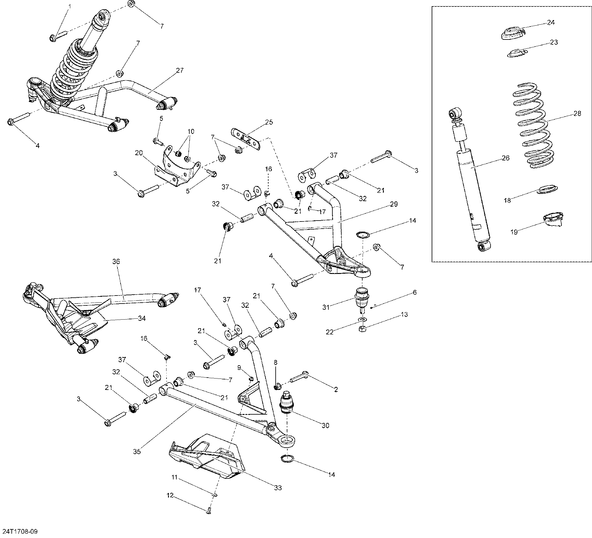 An Image of a Genuine Can-Am Parts Schematic Diagram showing the schematic - FRONT SUSPENSION