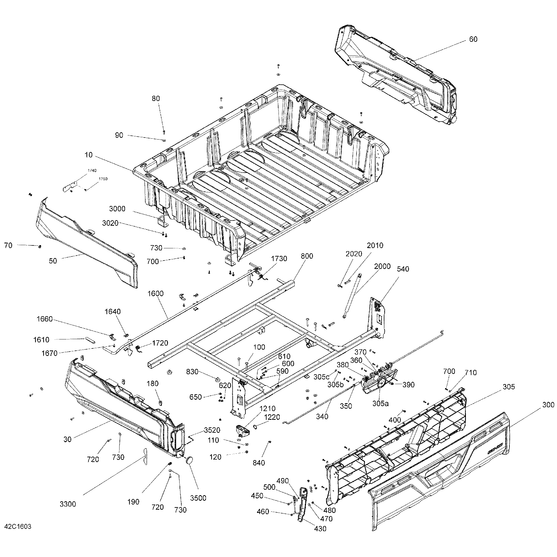 An Image of a Genuine Can-Am Parts Schematic Diagram showing the schematic - REAR CARGO BOX