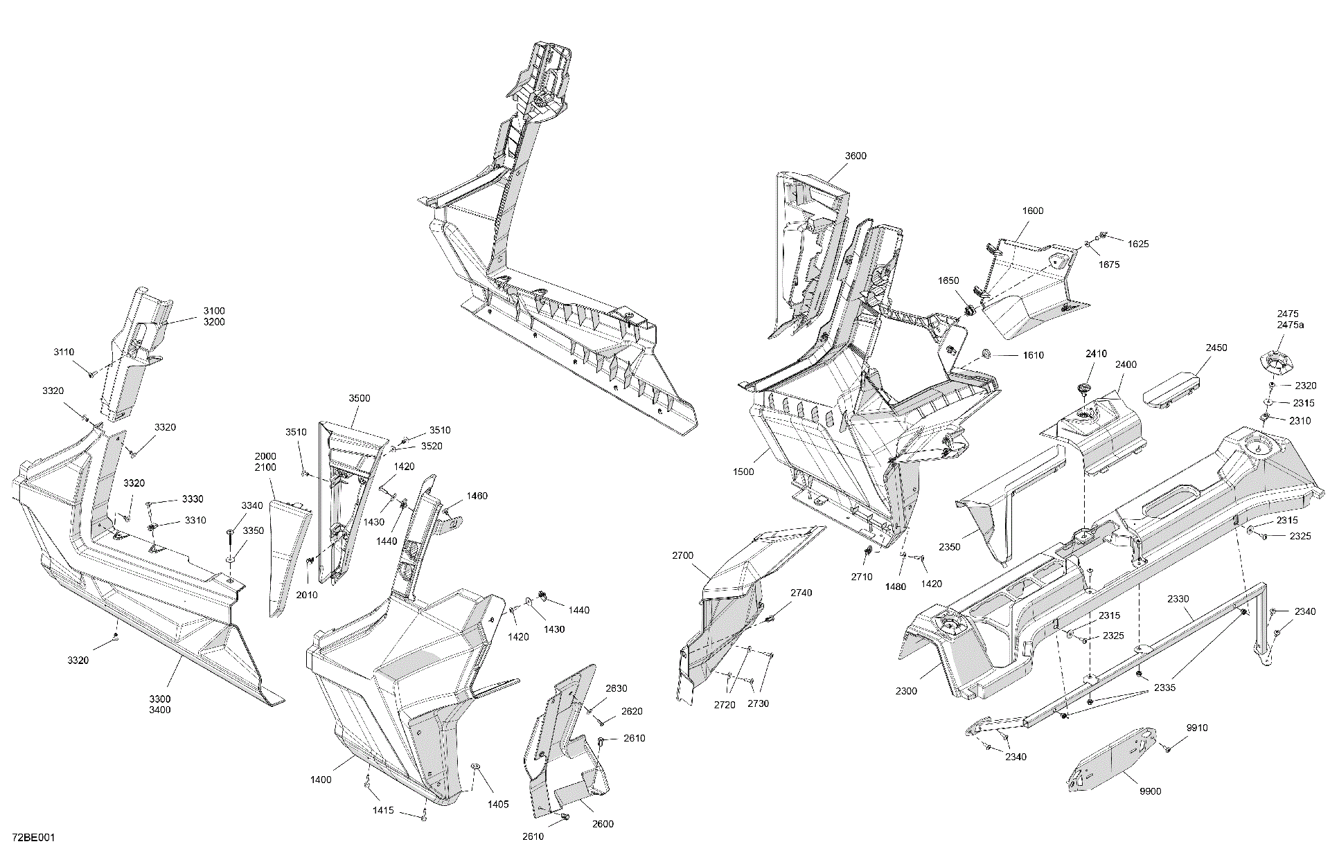 An Image of a Genuine Can-Am Parts Schematic Diagram showing the schematic - BODY - REAR SECTION