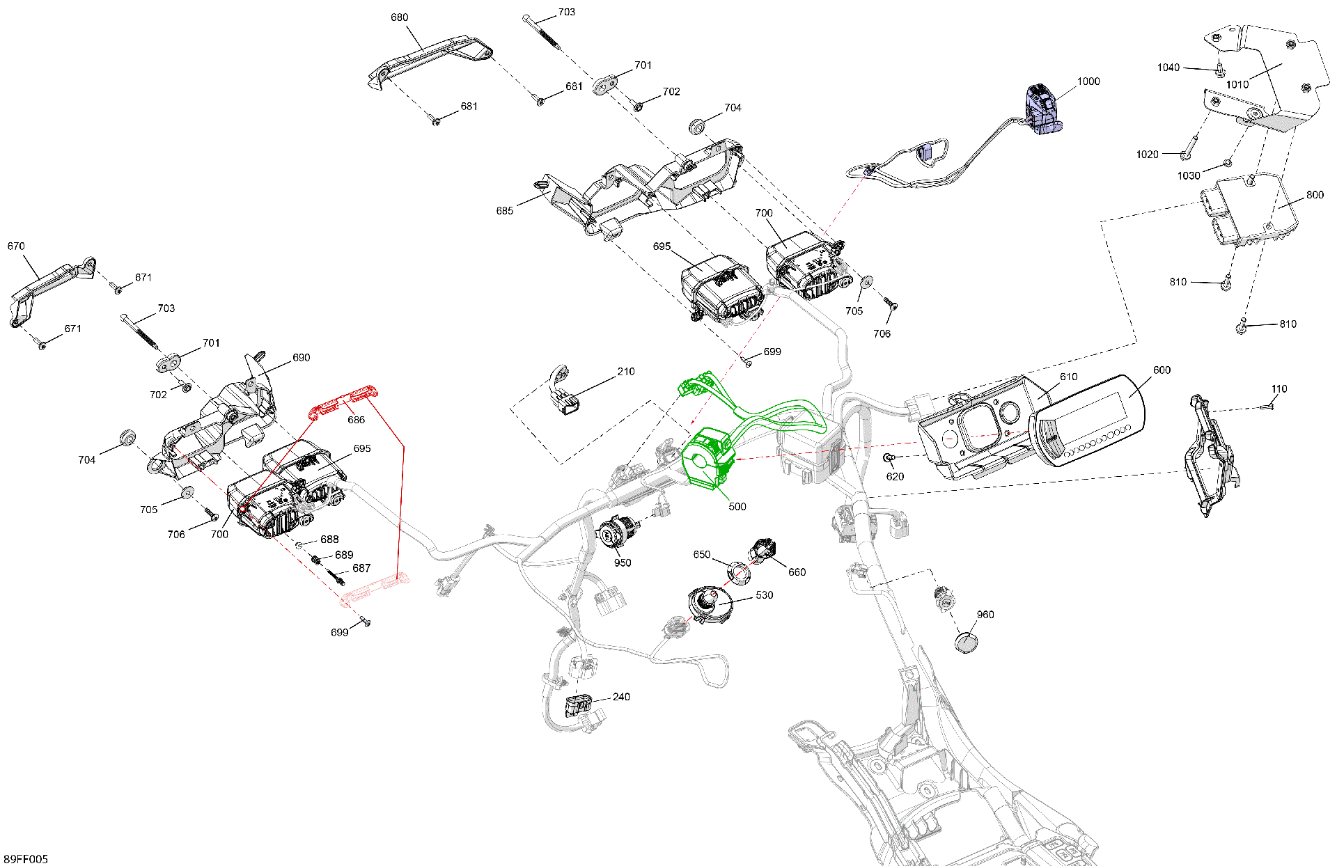 An Image of a Genuine Can-Am Parts Schematic Diagram showing the schematic - ELECTRIC - FRONT SECTION
