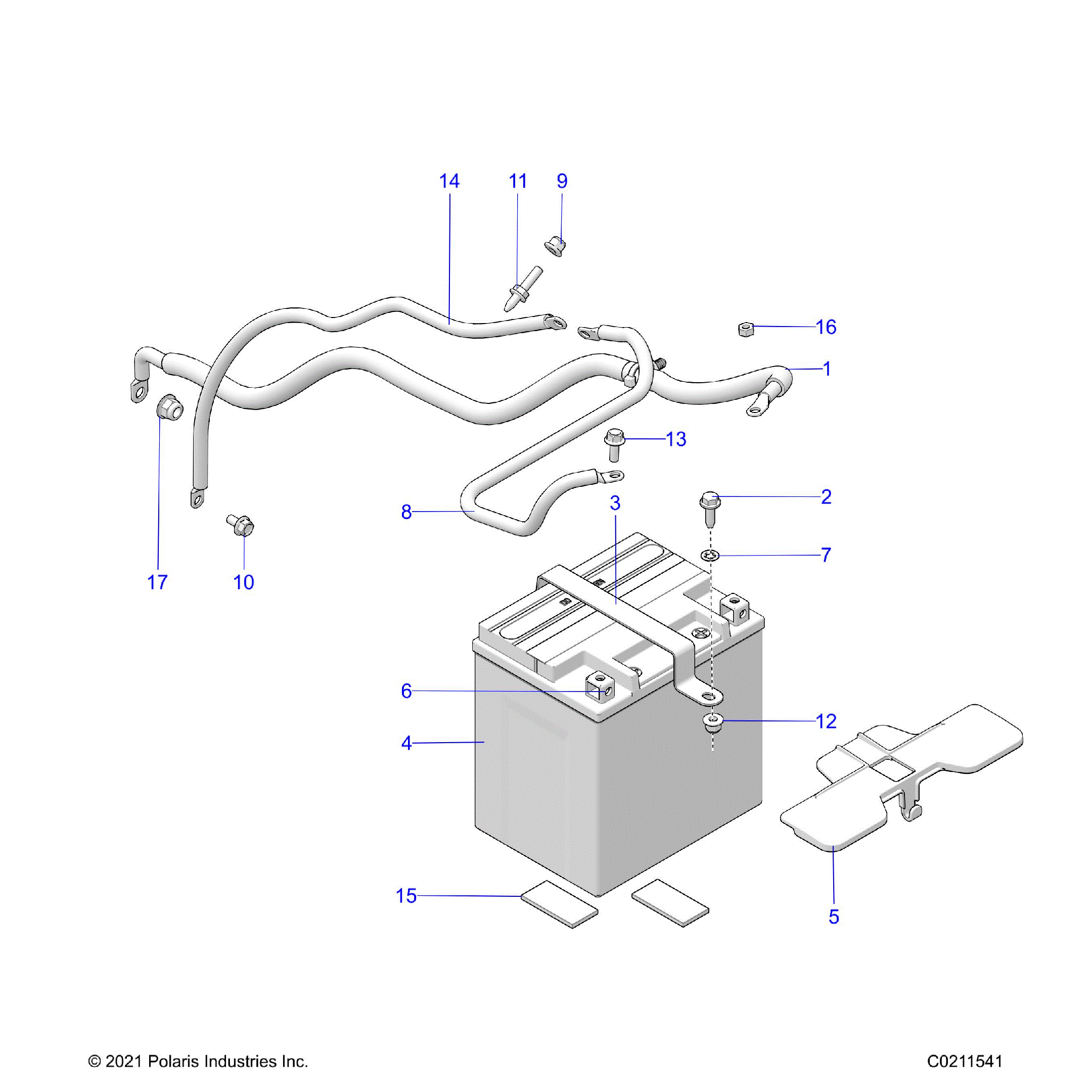 An Image of a Genuine Polaris Parts Schematic Diagram showing the schematic - ELECTRICAL: BATTERY - 2024 POLARIS SPORTSMAN 850 48"