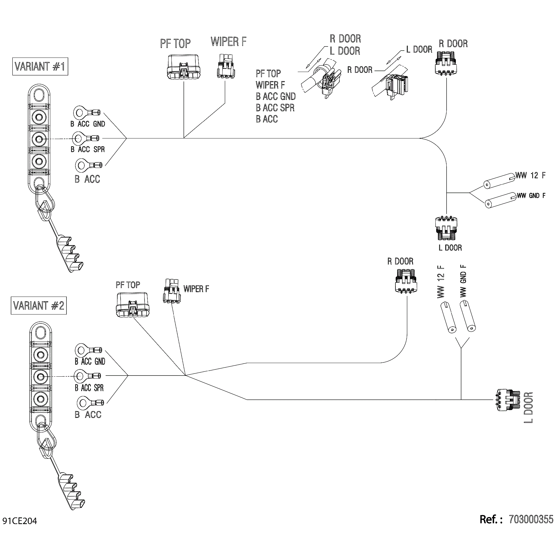 An Image of a Genuine Can-Am Parts Schematic Diagram showing the schematic - ELECTRIC - ROOF HARNESS - 710007905