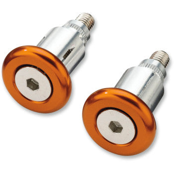 The Handlebar Ends Orange by Moose Offroad feature two durable 6061-T6 aluminum fasteners with orange circular rims and silver hexagonal sockets, perfect for securing aluminum handguards on motocross bikes.