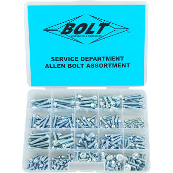 The Bolt Assortment Allen 372 Piece by Bolt is a plastic organizer box containing assorted silver socket head bolts, nuts, and washers, all neatly separated into compartments.