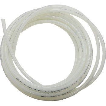 The Helix Submersible Fuel Line 5/16" x 25' is a coiled, transparent plastic tubing with printed text along its length, shown on a plain white background.