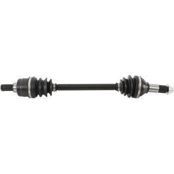 The Yamaha Grizzly Axle Kit Complete 8 Ball Extreme Duty Rear Left & Right by All Balls features black chromoly shafts, rubber boots, metal joints, splined ends, and precision ball bearings—all shown on a white background.