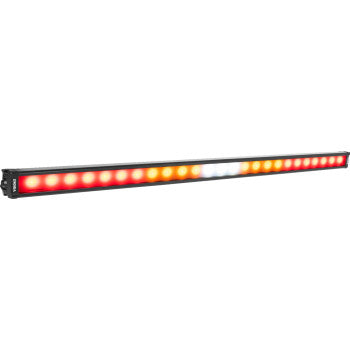 The Light Bar Chaser XPL 35" by Vision X is a rear-mounted, slim black light bar featuring a linear gradient of red, orange, and white lights.