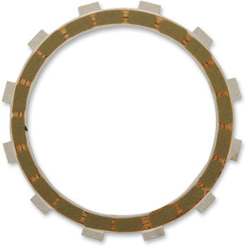 The Clutch Friction Plate by Barnett is a round, heavy-duty plate featuring evenly spaced rectangular outer tabs and a textured brown surface, ideal for automotive or motorcycle clutches with aramid friction material for enhanced performance.