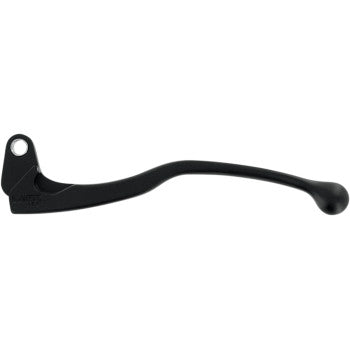 The Brake Lever Left Hand Black by Moose Offroad is a black cast aluminum alloy motorcycle brake lever featuring an ergonomic, smooth curved design with a rounded end, shown isolated on a white background.