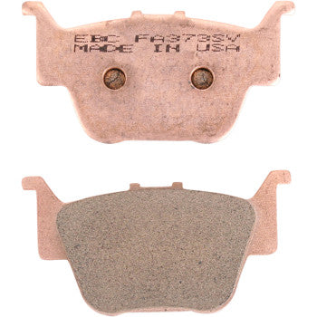 Front and back views of SV Severe Duty Brake Pads by EBC; the top pad reads EBC FA379SV MADE IN USA, while the bottom displays the friction surface for reliable utility brake performance.