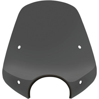 The Pop Top Windshield - 7 Headlight Cut Out - Dark Black Smoke by Memphis Shades features a dark gray finish, four mounting holes, and a curved bottom center cutout.