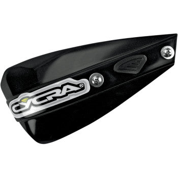 The Probend™ Low Profile Replacement Handshields Black by Cycra are rugged plastic handshields for motorcycles or dirt bikes, featuring two screws and a white Cycra logo on the side.