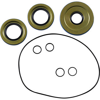 The Can Am Differential Seal Kit Front by Moose Offroad features metal washers and black rubber O-rings, commonly used in EMQ quality bearings and differential service kits, all arranged on a white background.
