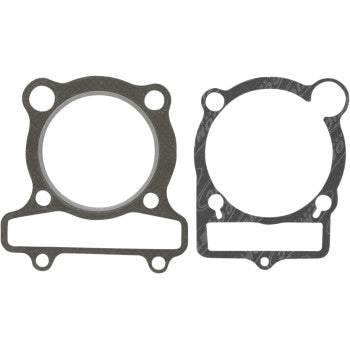 Two Yamaha Top End Gasket Kit 84 mm by Cometic MLS head gaskets with bolt holes and sealing technology are shown side by side on a white background, featuring circular and rectangular openings for optimal automotive use.