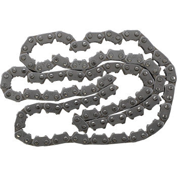 The Cam Chain 98XRH2010 x 118 Links by Moose Offroad, made of metal with precision solid bushings, is shown in a loose coil on a plain white background.