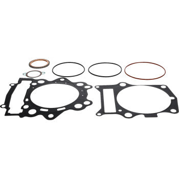 Set of black and copper Yamaha top end gaskets including multiple round and irregular-shaped seals for engine repair.
