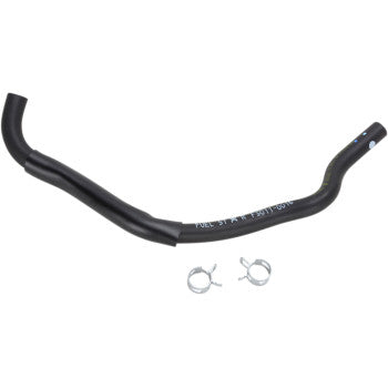 The Honda Hose and Clamp Kit by All Balls features a black curved fuel line with white text and comes with two silver hose clamps, all shown on a plain white background.
