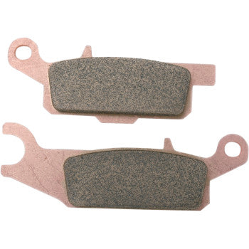 Pair of rectangular off-road sintered brake pads with copper-colored metal backing and textured friction surface.