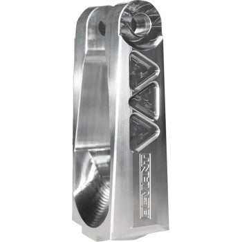 A precision-machined, silver, rectangular Billet Shock Fork Pro R by Moose Offroad with a hollowed center, rounded top, and TILNEY and SEVERNE engraved—designed for use with Walker Evans front shocks.