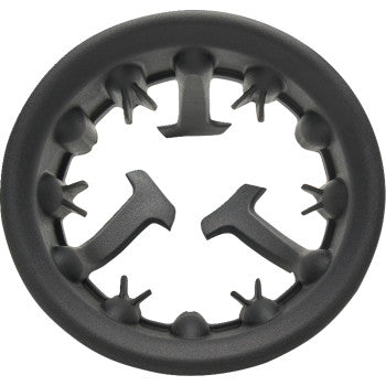 A black plastic Ciro Reducer Ring - Standard Drink Holder with three T-shaped prongs and six inward spikes, viewed from above on a white background.