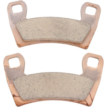 Two Polaris RZR 900 Standard Brake Pads by DP Brakes, featuring rectangular friction surfaces and mounting holes at each end, are shown parallel to each other on a white background.