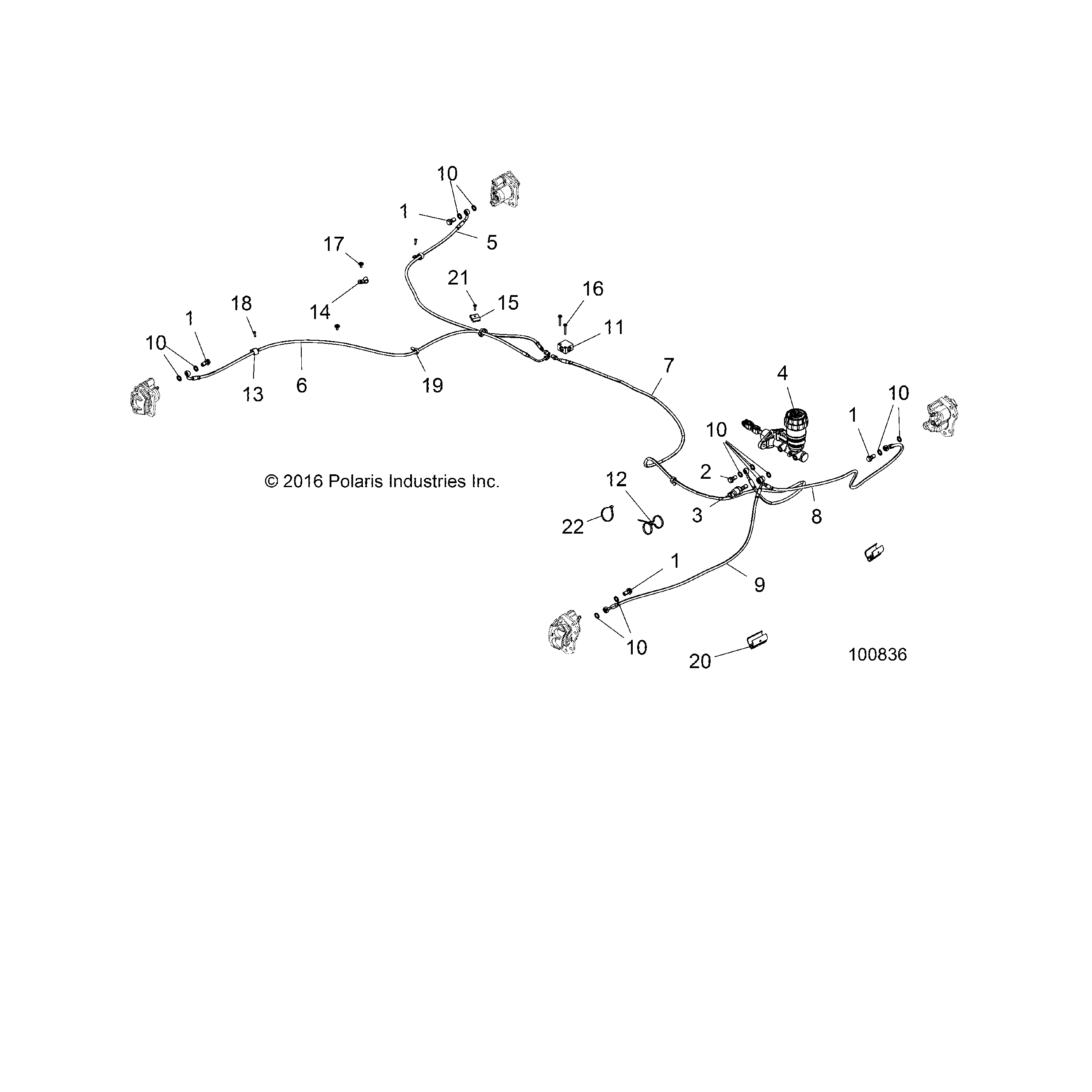 An Image of a Genuine Polaris Parts Schematic Diagram showing the schematic - BRAKES: BRAKE LINES AND MASTER CYLINDER - 2018 POLARIS ACE 900 EPS XC