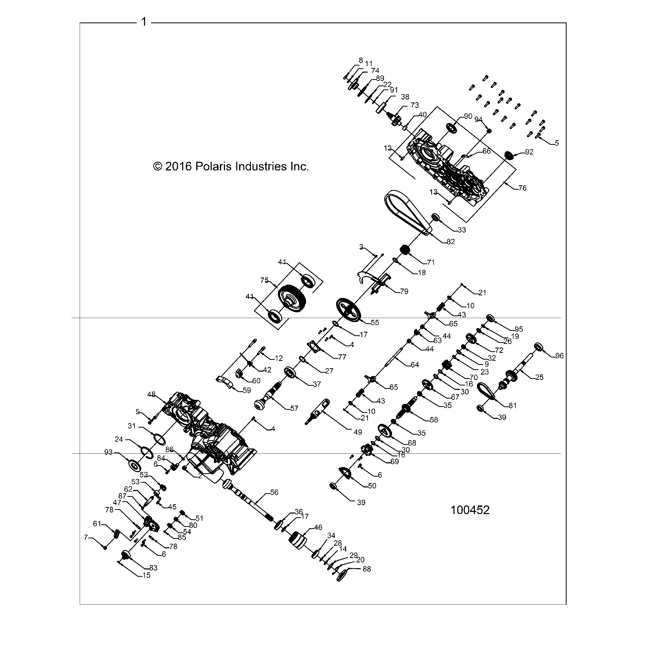 An Image of a Genuine Polaris Parts Schematic Diagram showing the schematic - DRIVE TRAIN: MAIN GEARCASE - 2017 POLARIS SPORTSMAN 570 6X6
