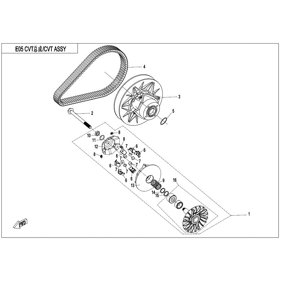 An Image of a genuine CFMOTO Parts Schematic Diagram showing the group - CVT ASSEMBLY - NEW - 2017 CFMOTO CFORCE 400