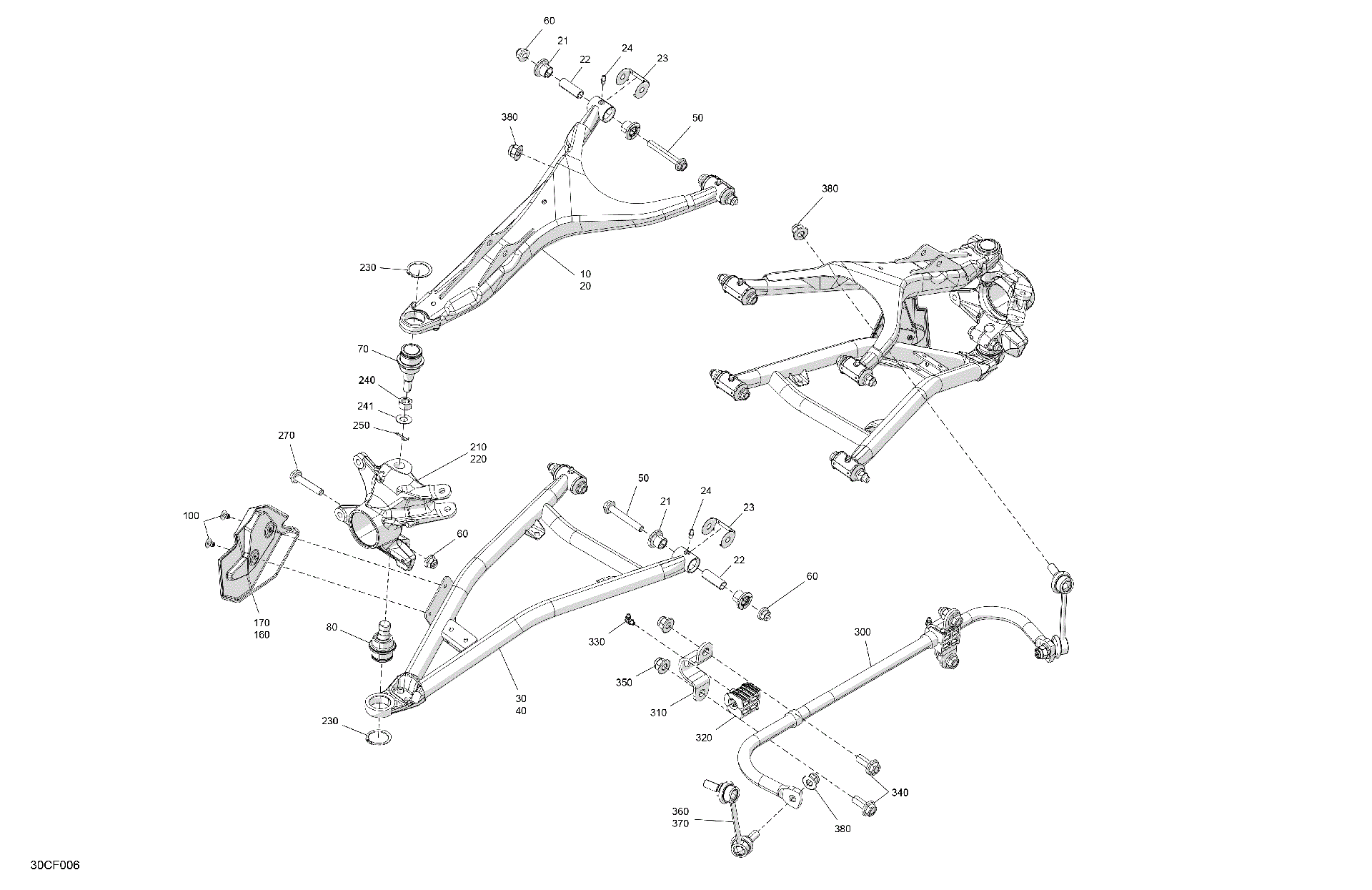 An Image of a Genuine Can-Am Parts Schematic Diagram showing the schematic - SUSPENSION - FRONT COMPONENTS
