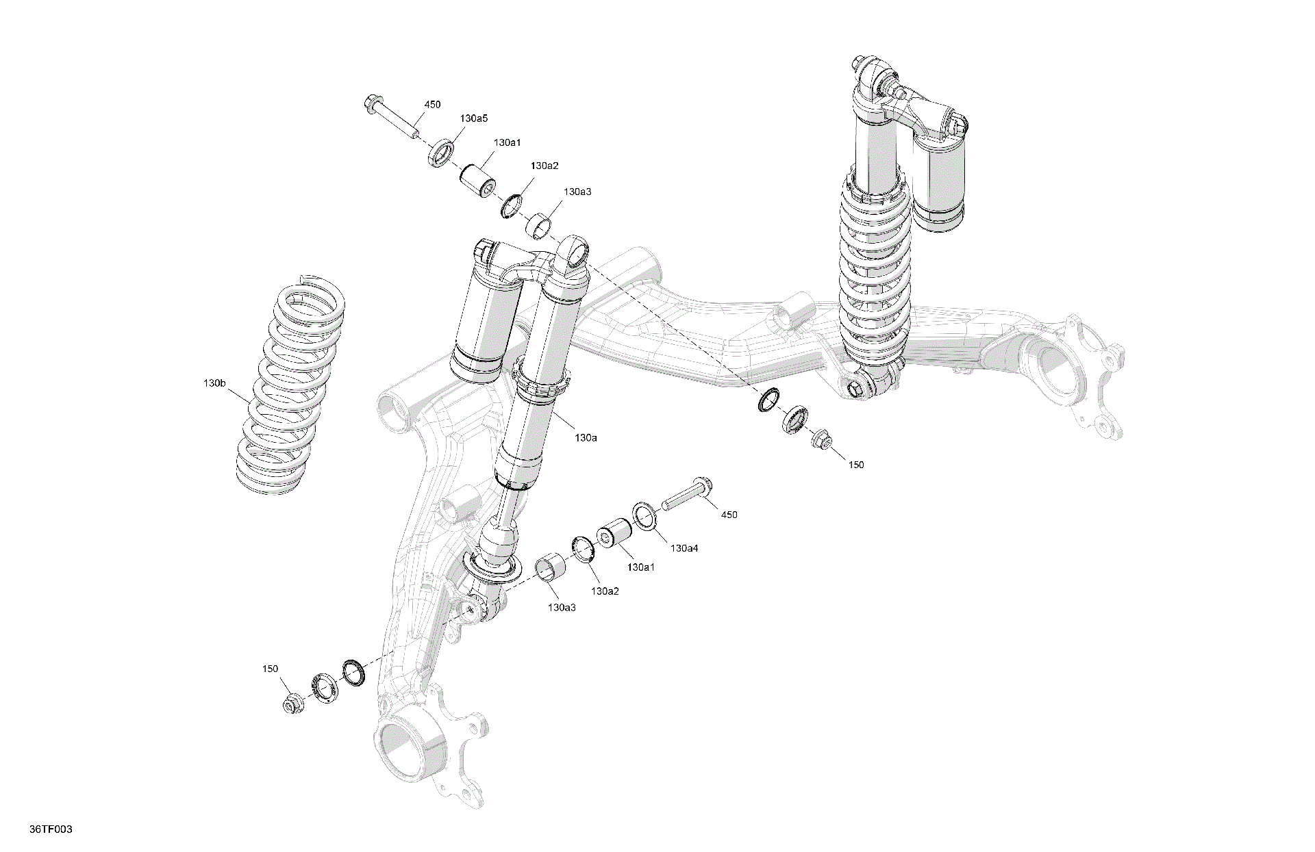 An Image of a Genuine Can-Am Parts Schematic Diagram showing the schematic - SUSPENSION - REAR SHOCKS