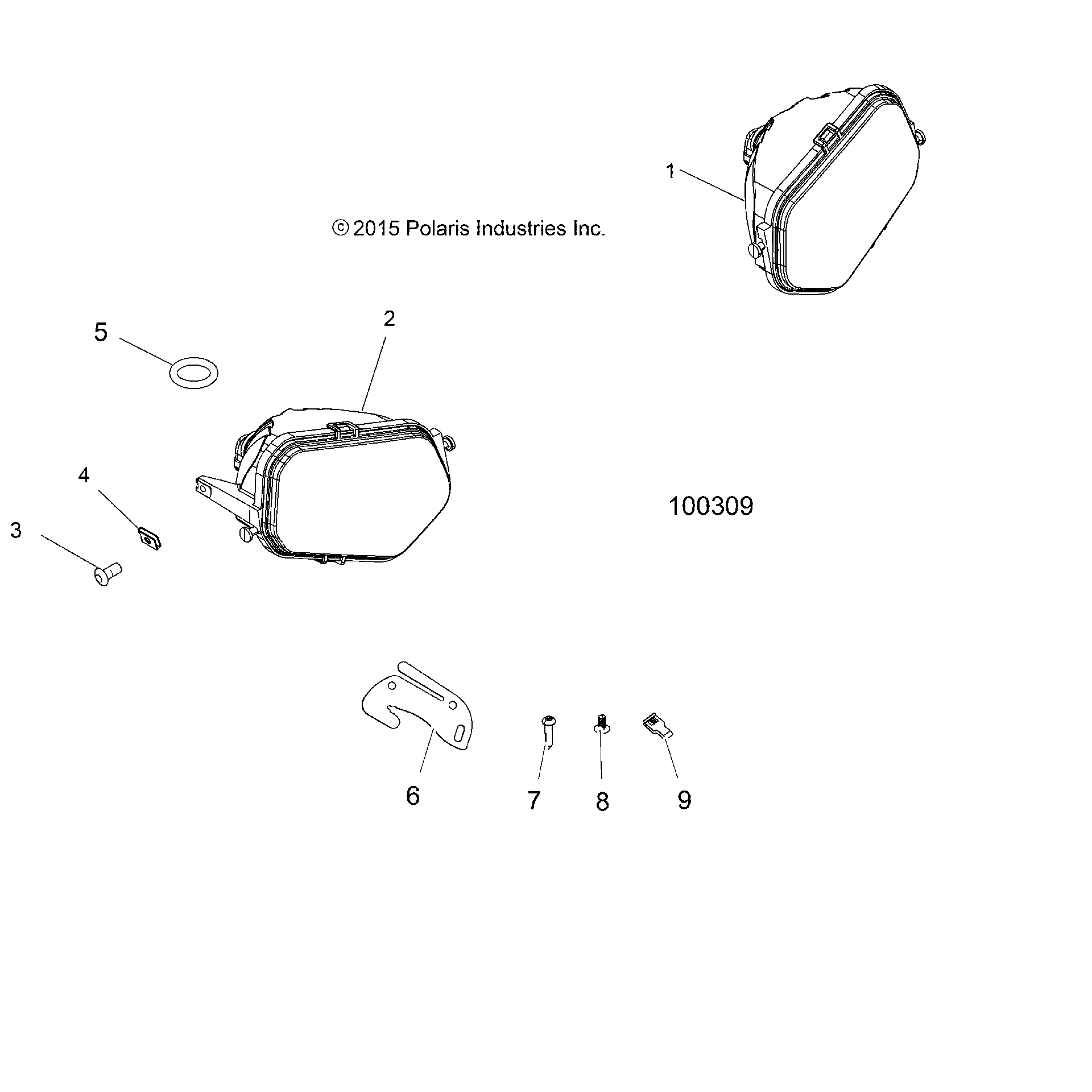 An Image of a Genuine Polaris Parts Schematic Diagram showing the schematic - ELECTRICAL: HEADLIGHTS - 2016 POLARIS SPORTSMAN 850 HIGH LIFTER