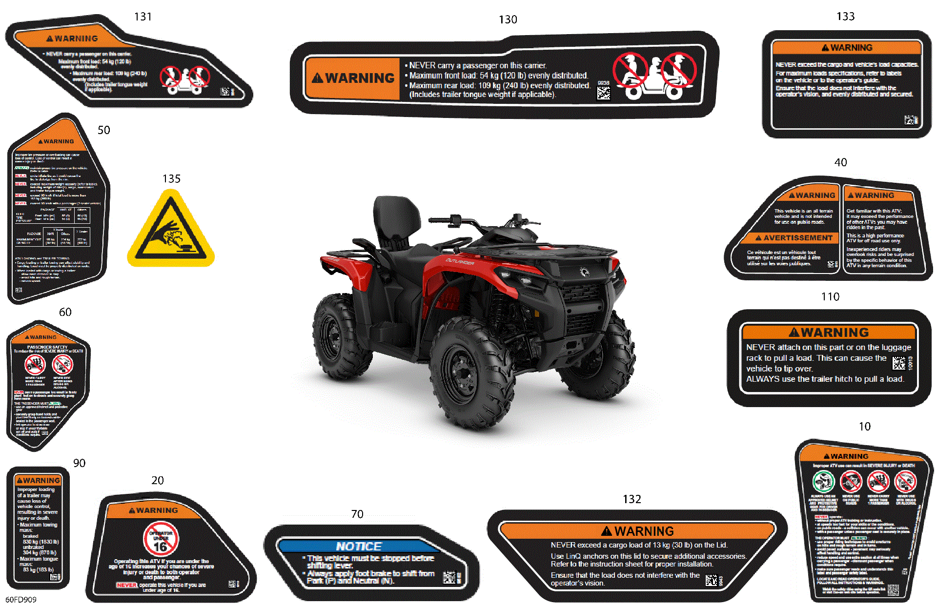 An Image of a Genuine Can-Am Parts Schematic Diagram showing the schematic - BODY - WARNING DECALS