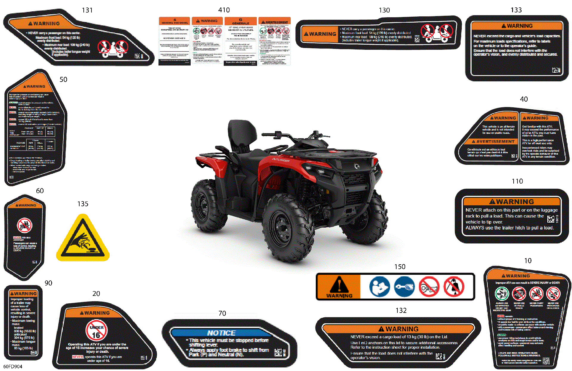 An Image of a Genuine Can-Am Parts Schematic Diagram showing the schematic - BODY - WARNING DECALS
