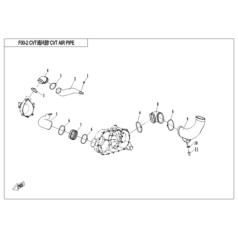 An Image of a Genuine CFMOTO Parts Schematic Diagram showing the schematic - CVT AIR PIPE&SIDE COVER - 2018 CFMOTO UFORCE 800