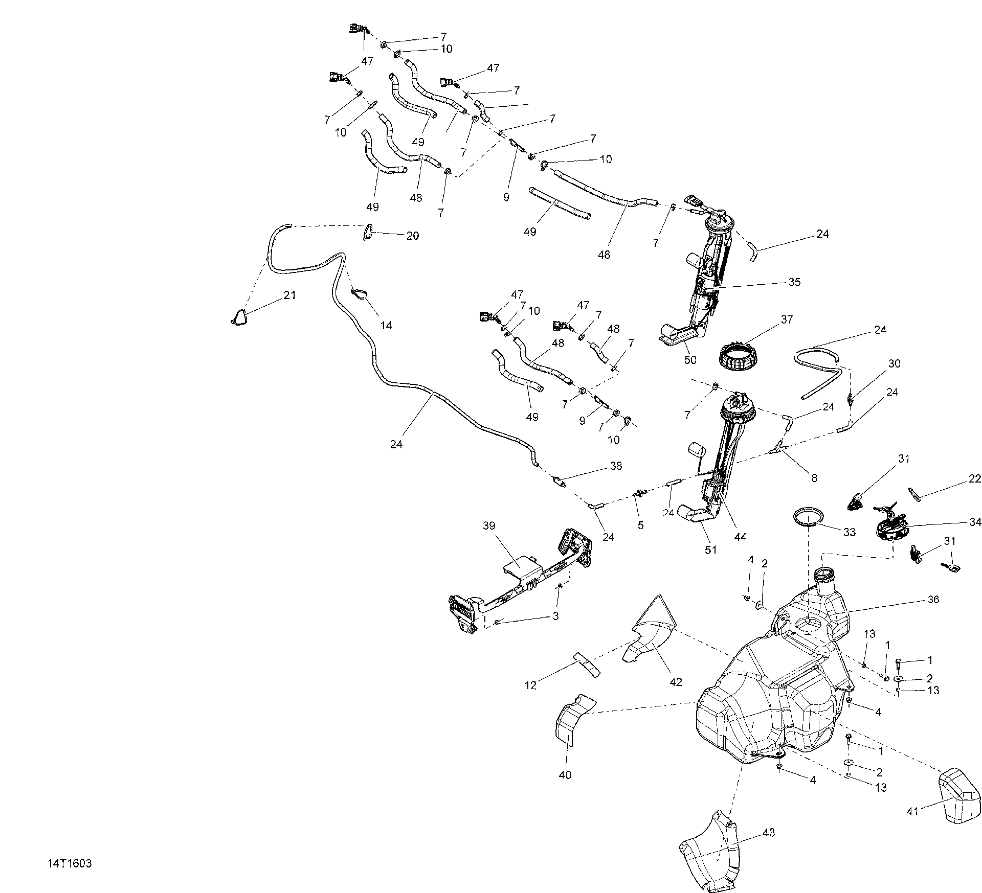 An Image of a Genuine Can-Am Parts Schematic Diagram showing the schematic - FUEL SYSTEM