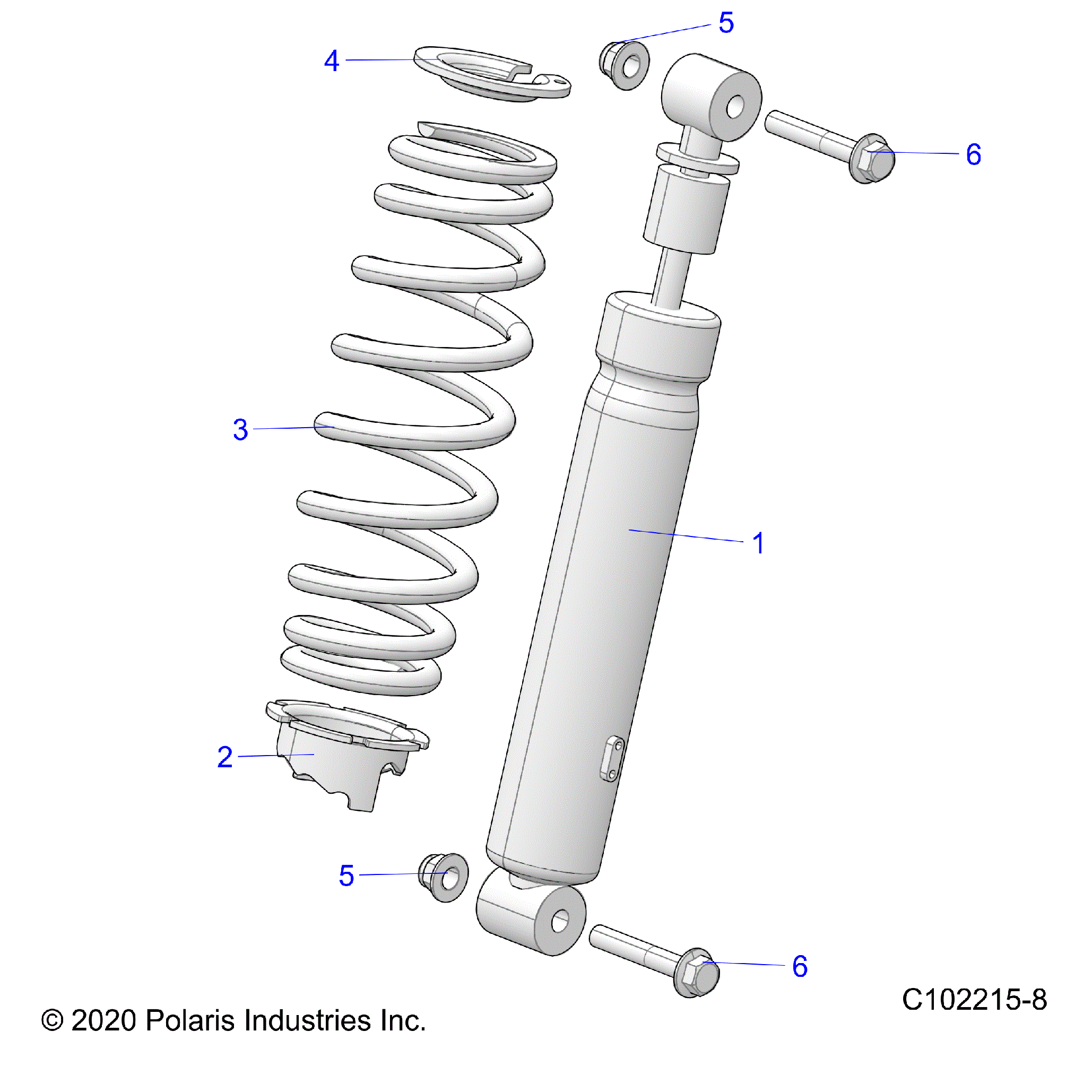 An Image of a Genuine Polaris Parts Schematic Diagram showing the schematic - SUSPENSION: SHOCK FRONT - 2025 POLARIS SPORTSMAN 850 MUD 49S