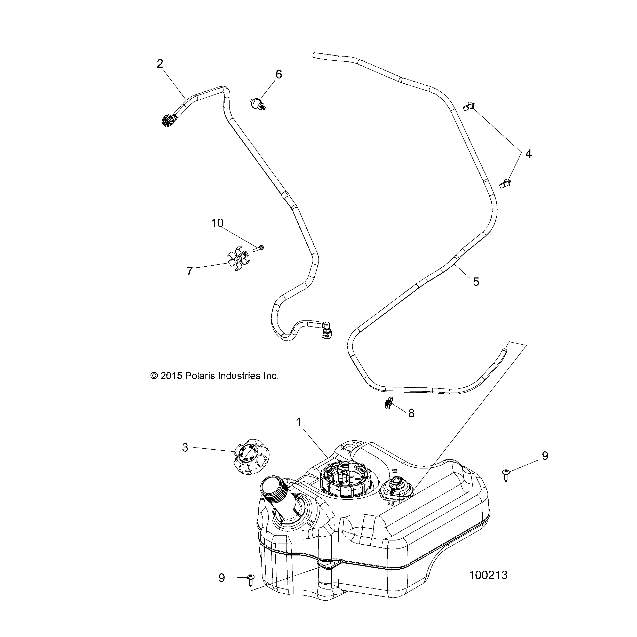 An Image of a Genuine Polaris Parts Schematic Diagram showing the schematic - BODY: FUEL TANK - 2016 POLARIS ACE 900 EFI EPS