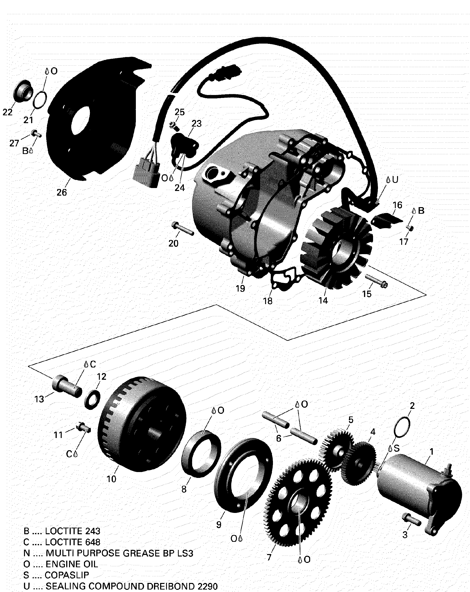 An Image of a Genuine Can-Am Parts Schematic Diagram showing the schematic - ROTAX - MAGNETO AND ELECTRIC STARTER