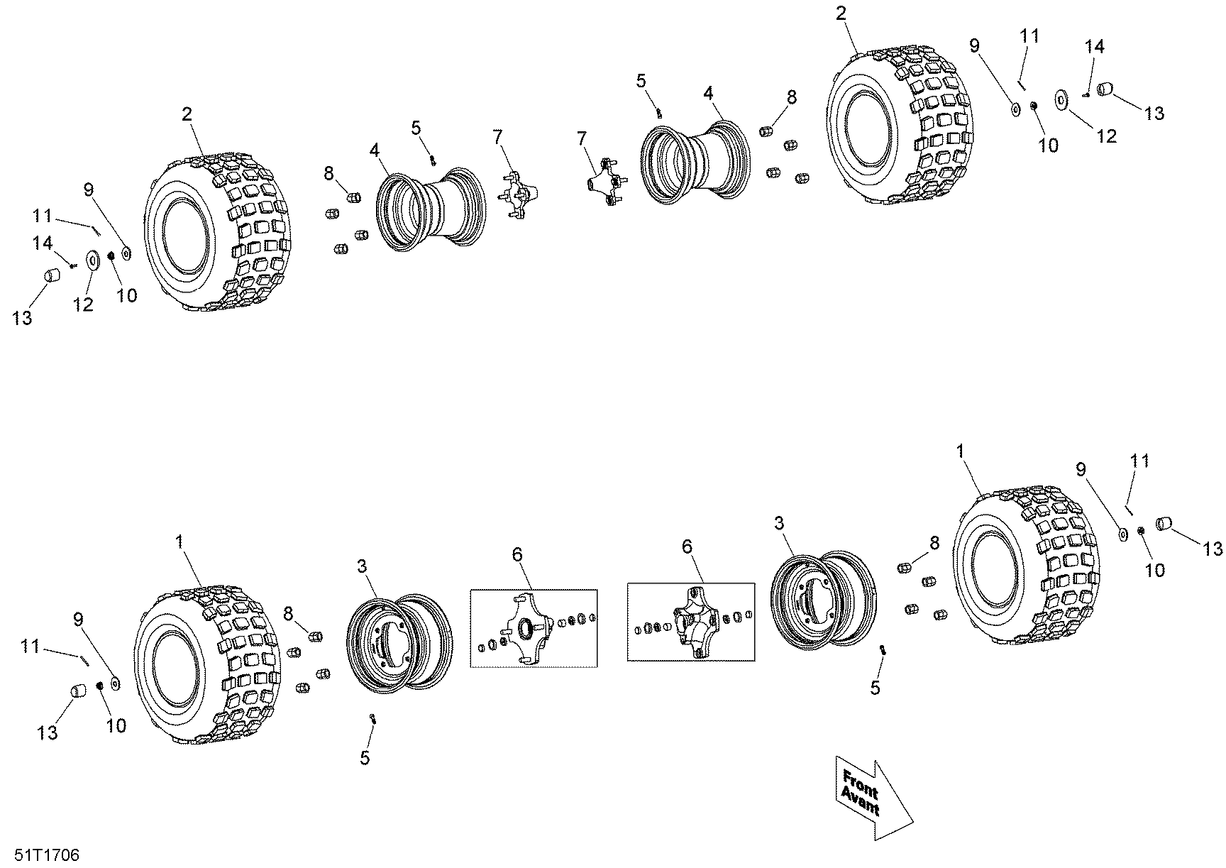 An Image of a Genuine Can-Am Parts Schematic Diagram showing the schematic - WHEELS AND TIRES