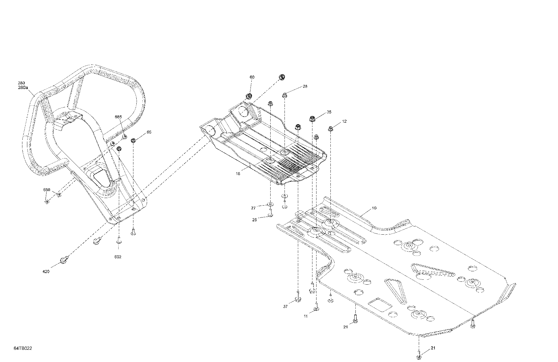 An Image of a Genuine Can-Am Parts Schematic Diagram showing the schematic - BODY - SKID PLATE AND BUMPER